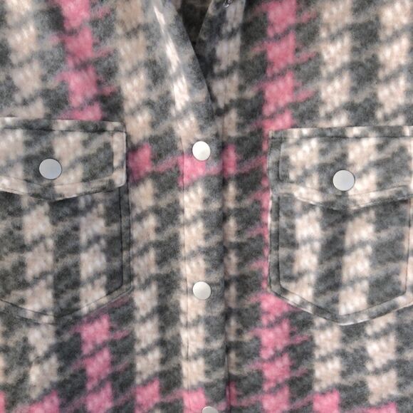 Abound Fleece Plaid Shacket Pink Grey Shirt Jacket Houndstooth NWT - Picture 4 of 8